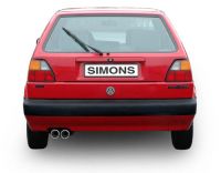 Simons aluminierte Stahl Sport Auspuffanlage 2x80 mm rund fr VW Golf II 1.3/1.6/1.8 8V Baujahr 9/83-91