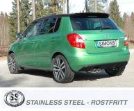 Simons Edelstahl Sport Auspuffanlage 2x80mm rund fr Skoda Fabia II (Mk2) RS 1.4TSi Baujahr 2010-