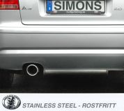 Simons Edelstahl Sport Auspuffanlage 1x100 mm rund fr Audi A3 ( 8P ) 2.0 TFSi 200 PS Baujahr 2004-