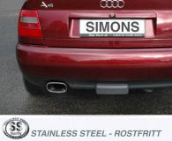 Simons Edelstahl Sport Auspuffanlage 85x150 mm flach oval fr Audi A4 (B5) Limousine/Avant1.6/1.8/1,8T/1.9TDi/2.5TDi/2.4 149PS/2.6 150 PS/2.8