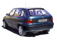 Simons aluminierte Stahl Sport Auspuffanlage 2x70/90mm oval Opel Astra F CC Flieheck/1.4/1.6/1.8/2.0 8V/2.0 16V Baujahr 92-97