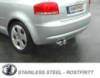 Simons Edelstahl Sport Auspuffanlage 2x80 mm rund fr Audi A3 ( 8P ) 2WD 1.6/1.6FSi/2.0FSi/1.9TDi/2.0TDi Baujahr 03-