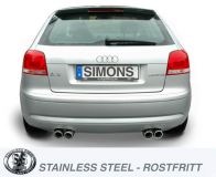 Simons Edelstahl Duplex Sport Auspuffanlage 2x80 mm rund fr Audi A3 ( 8P ) 2WD 1.6/1.6FSi/2.0FSi/1.9TDi/2.0TDi Baujahr 03-