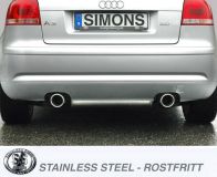 Simons Edelstahl Duplex Sport Auspuffanlage 1x100 mm rund fr Audi A3 ( 8P ) 2WD 2.0 TFSi 200 PS Baujahr 2004-