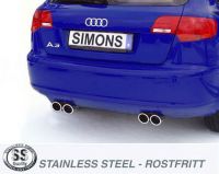 Simons Edelstahl Duplex Sport Auspuffanlage 2x80 mm rund fr Audi A3 (8PA) 2WD Sportback 2.0 TFSi 200 PS Baujahr 2004-