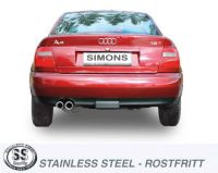 Simons Edelstahl Sport Auspuffanlage 2x80 mm rund fr Audi A4 (B5) Limousine/Avant 1.6/1.8/1,8T/1.9TDi/2.5TDi/2.4 149PS/ 2.6 150 PS+2.8 174 PS