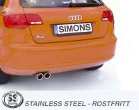 Simons Edelstahl Sport Auspuffanlage 2x80 mm rund fr Audi A3 (8PA) 2WD Sportback 2.0 TFSi 200 PS Baujahr 2004-