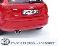 Simons Edelstahl Sport Auspuffanlage 2x80 mm rund fr Audi A3 (8PA) 2WD Sportback 1.6/1.6FSi/2.0FSi/1.9TDi/2.0TDi Baujahr 2004-