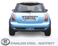 Simons Edelstahl Sport Auspuffanlage 1x85x150mm flachoval Mini Cooper S Baujahr 01-