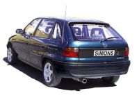 Simons aluminierte Stahl Sport Auspuffanlage 1x80mm rund Opel Astra F CC Flieheck 1.4/1.6/1.8/2.0 8V Baujahr 92-95