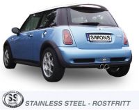 Simons Edelstahl Sport Auspuffanlage 2x80mm rund Mini Cooper S Baujahr 01-