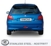 Simons Edelstahl Sport Auspuffanlage 1x100mm rund Peugeot 206 2.0i RC 180PS Baujahr 03-