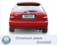 Simons Chrome steel Exhaust system 1x100mm round Honda Civic Hatchback 3/5 doors 1.3-1.6 Model 92-00 with 3-hole flange