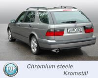 Simons Chromstahl Sport Auspuffanlage 1x90/120mm oval Saab 9-5 Turbo 2.0/2.3/Aero Limousine/Caravan Baujahr 98-03